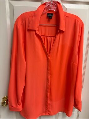 Worthington Coral-Red Button Down Blouse